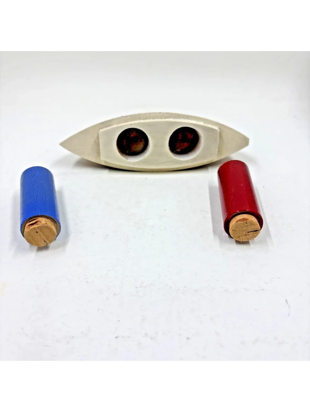 Vtg Wood Ocean Liner Boat With Wooden Salt & Pepper Shakers Have Cork Stoppers
